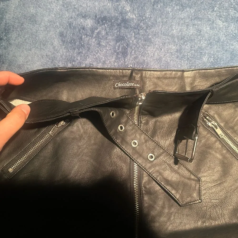 Chocolate Black Leather Skirt
